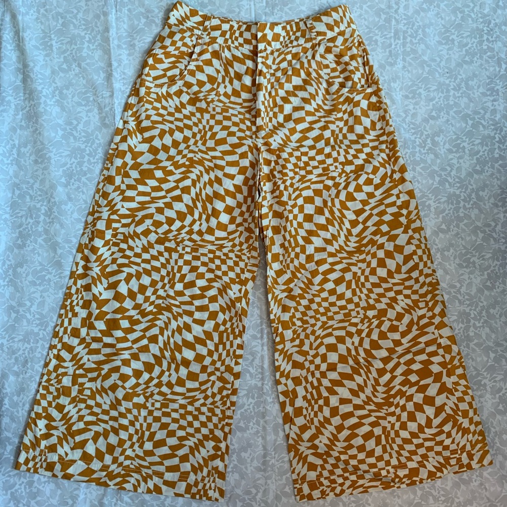 Free People Wide Leg Pants in Mustard and White